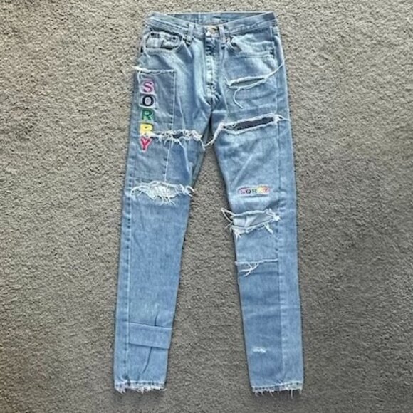 Rare One-of-a-kind pair of Sorry Not For Sale Sample Jeans - Size 30 x 33 OOAK - Picture 1 of 12